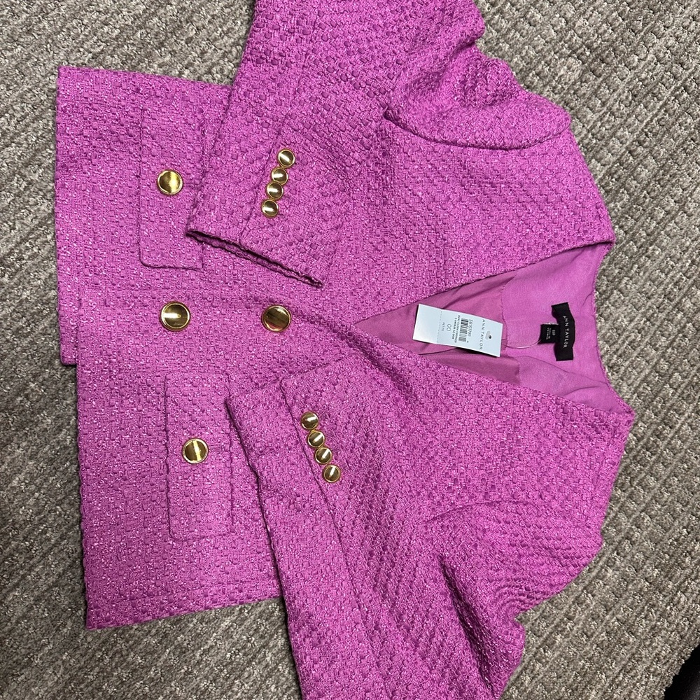 Ann Taylor Pink Textured Petite Tweed Cropped Jacket - Picture 3 of 6